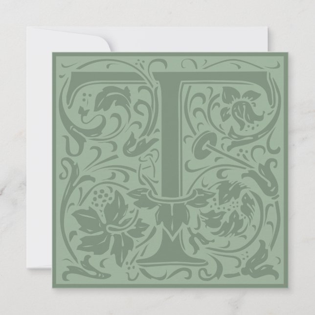 William Morris Blommigt Alphabet Monogram Brev T Inbjudningar (Framsida)