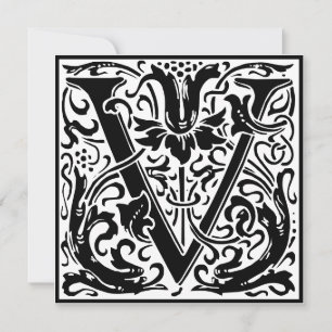 William Morris Blommigt Alphabet Monogram Brev V Inbjudningar
