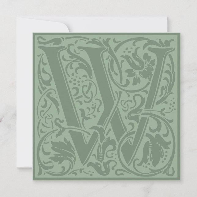 William Morris Blommigt Alphabet Monogram Brev W Inbjudningar (Framsida)