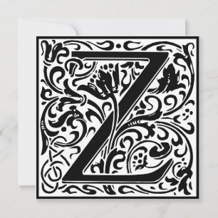 William Morris Blommigt Alphabet Monogram Brev Z Inbjudningar