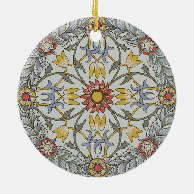 William Morris Blommigt Circle Flower Illustration Julgransprydnad Keramik (Baksidan)