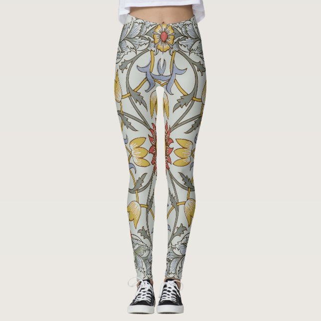 William Morris Blommigt Circle Flower Illustration Leggings (Framsida)