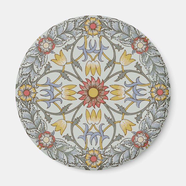 William Morris Blommigt Circle Flower Illustration Magnet (Framsidan)