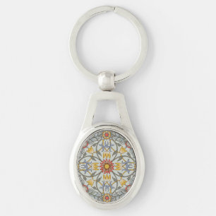 William Morris Blommigt Circle Flower Illustration Ovalt Silverfärgad Nyckelring