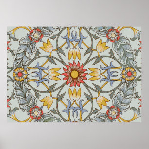 William Morris Blommigt Circle Flower Illustration Poster
