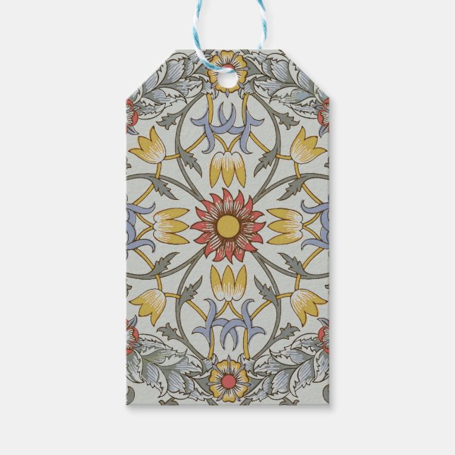 William Morris Blommigt Circle Flower Illustration Presentetikett (Framsidan)