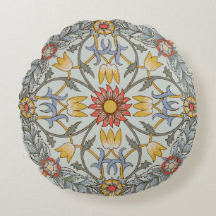 William Morris Blommigt Circle Flower Illustration Rund Kudde