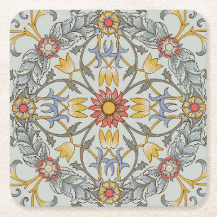 William Morris Blommigt Circle Flower Illustration Underlägg Papper Kvadrat