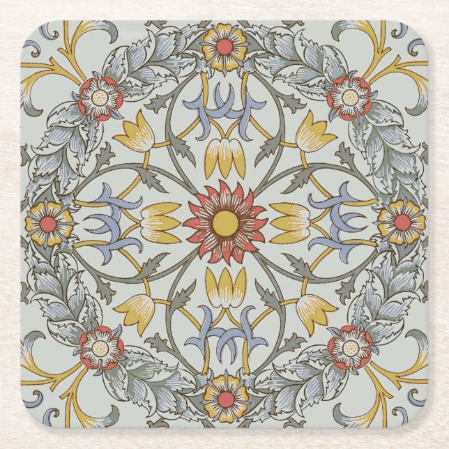 William Morris Blommigt Circle Flower Illustration Underlägg Papper Kvadrat (Framsidan)