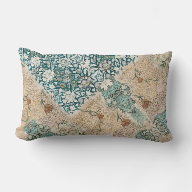 William Morris Blommigt Collage Greenery Teal Peac Lumbarkudde (Framsida)