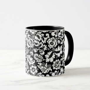 William Morris Blommigt Damask, Black and White Mugg