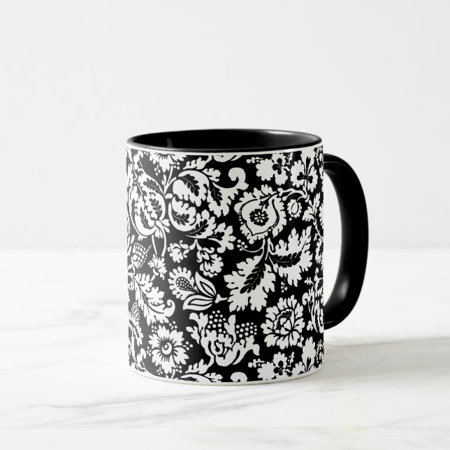 William Morris Blommigt Damask, Black and White Mugg (Framsida höger)