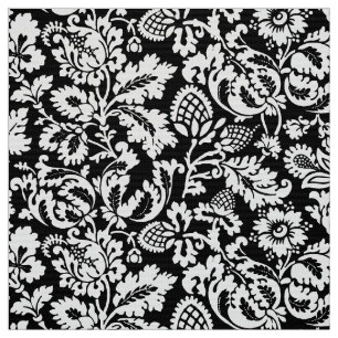 William Morris Blommigt Damask, Black and White Tyg