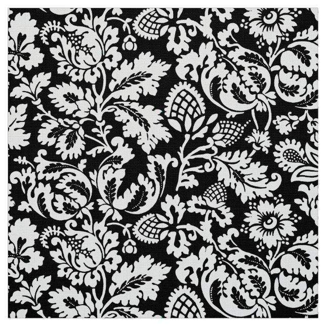 William Morris Blommigt Damask, Black and White Tyg (Provkarta)