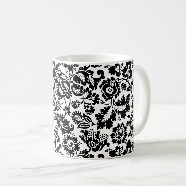 William Morris Blommigt Damask, Black on White Kaf Kaffemugg (Framsida höger)