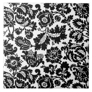 William Morris Blommigt Damask, Black on White Kakelplatta