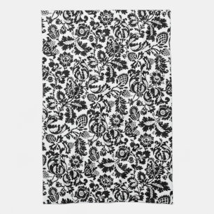 William Morris Blommigt Damask, Black on White Kökshandduk