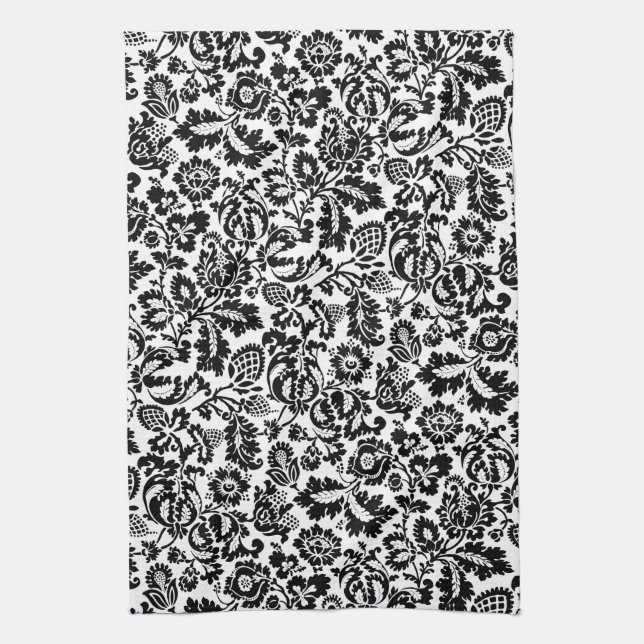 William Morris Blommigt Damask, Black on White Kökshandduk (Vertikal)
