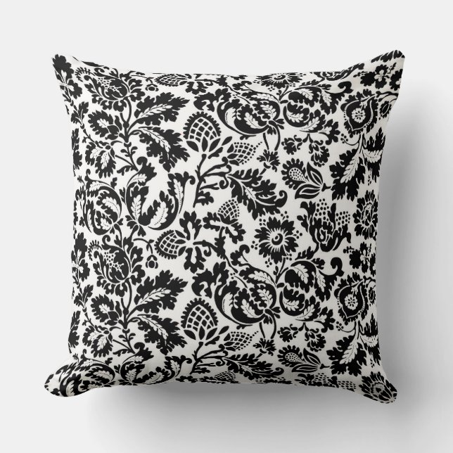 William Morris Blommigt Damask, Black on White Kudde (Framsida)