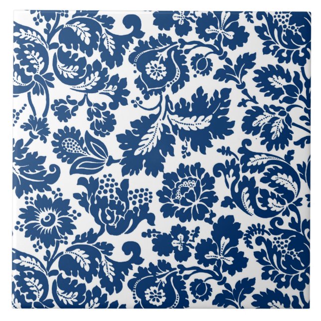 William Morris Blommigt Damask, Cobalt Blue on Whi Kakelplatta (Framsidan)