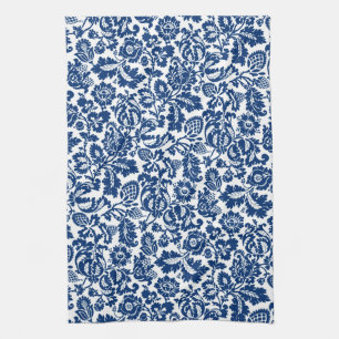 William Morris Blommigt Damask, Cobalt Blue on Whi Kökshandduk