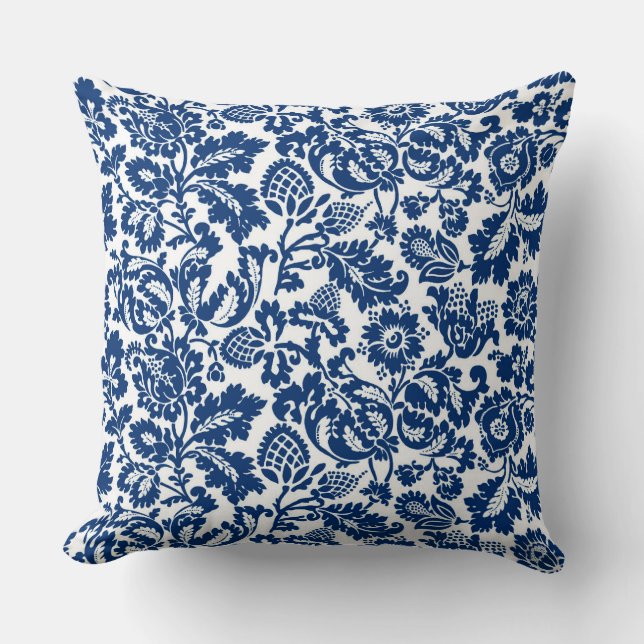 William Morris Blommigt Damask, Cobalt Blue on Whi Kudde (Framsida)