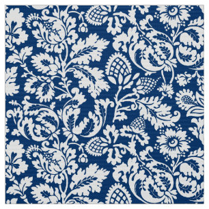 William Morris Blommigt Damask, Cobalt Blue & Whit Tyg
