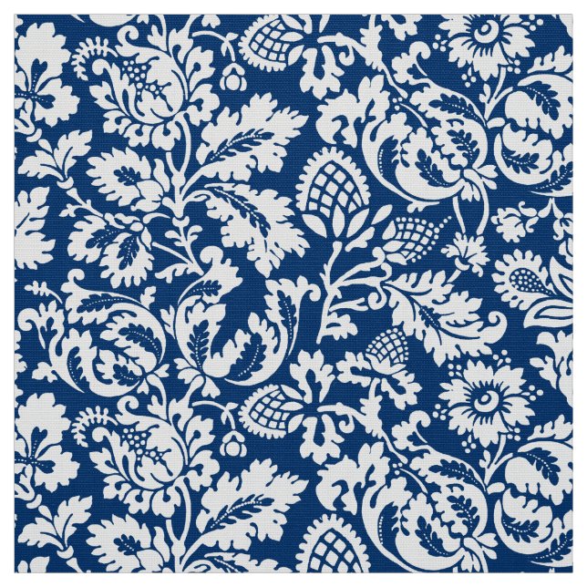 William Morris Blommigt Damask, Cobalt Blue & Whit Tyg (Provkarta)