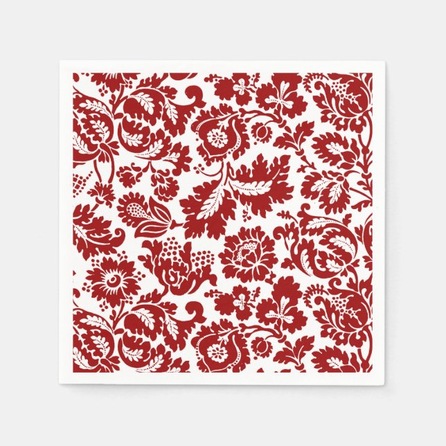 William Morris Blommigt Damask, Deep Red and White Pappersservett (Framsidan)