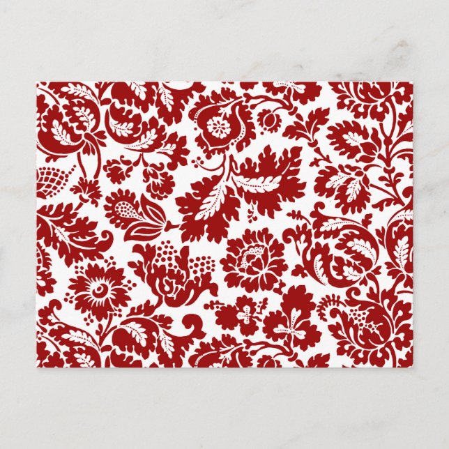 William Morris Blommigt Damask, Deep Red and White Vykort (Framsida)