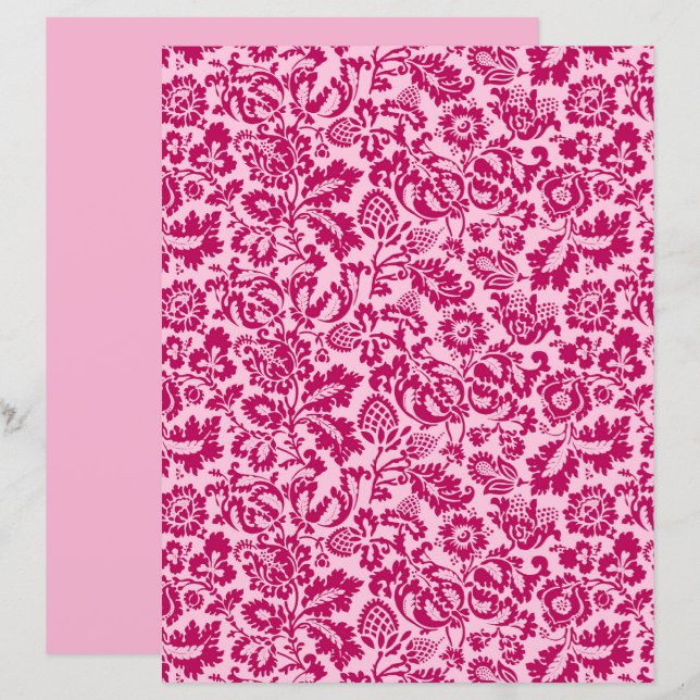 William Morris Blommigt Damask, Fuchsia och Rosa (Fram/baksida)