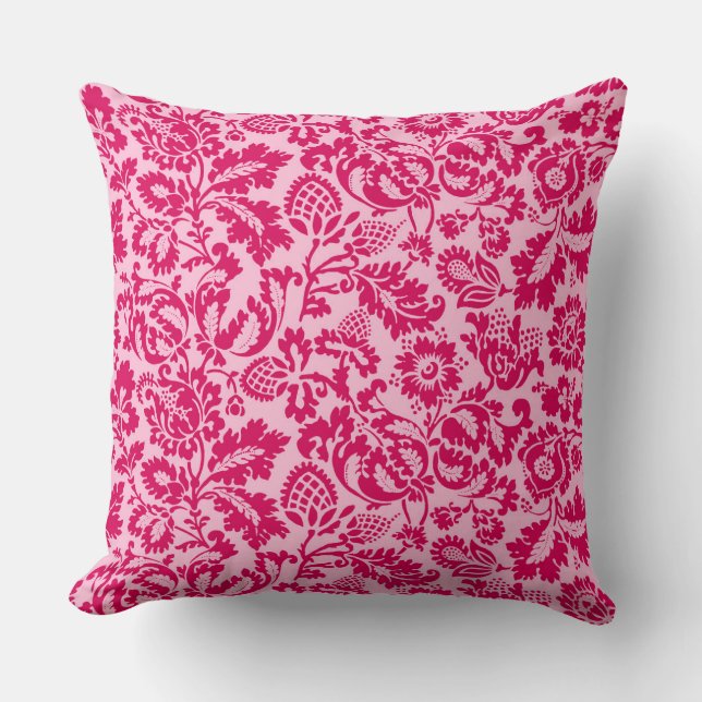 William Morris Blommigt Damask, Fuchsia och Rosa Kudde (Framsida)
