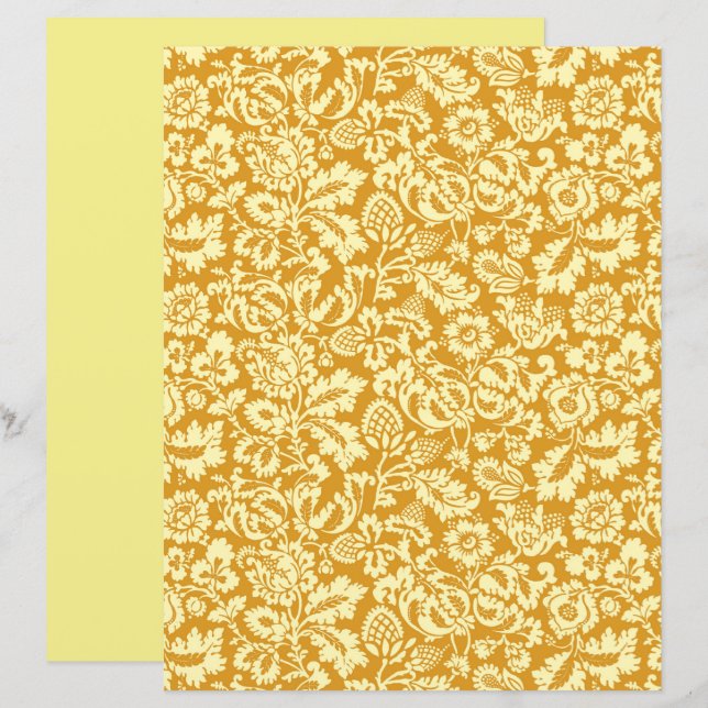 William Morris Blommigt Damask, Mustard Gult (Fram/baksida)