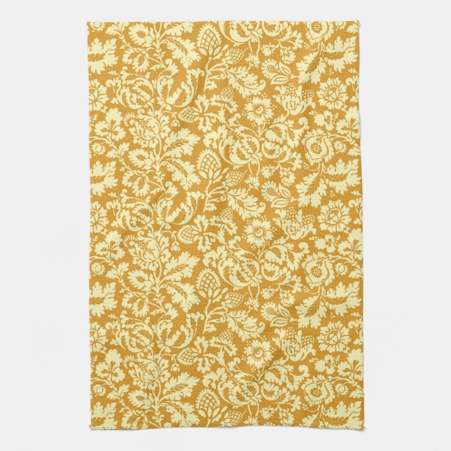 William Morris Blommigt Damask, Mustard Gult Kökshandduk (Vertikal)