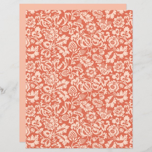 William Morris Blommigt Damask, Peach och Coral (Fram/baksida)