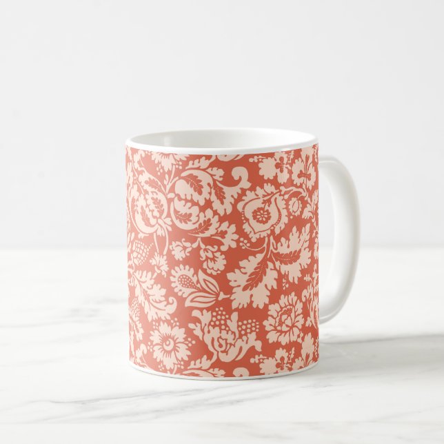William Morris Blommigt Damask, Peach och Coral Kaffemugg (Framsida höger)