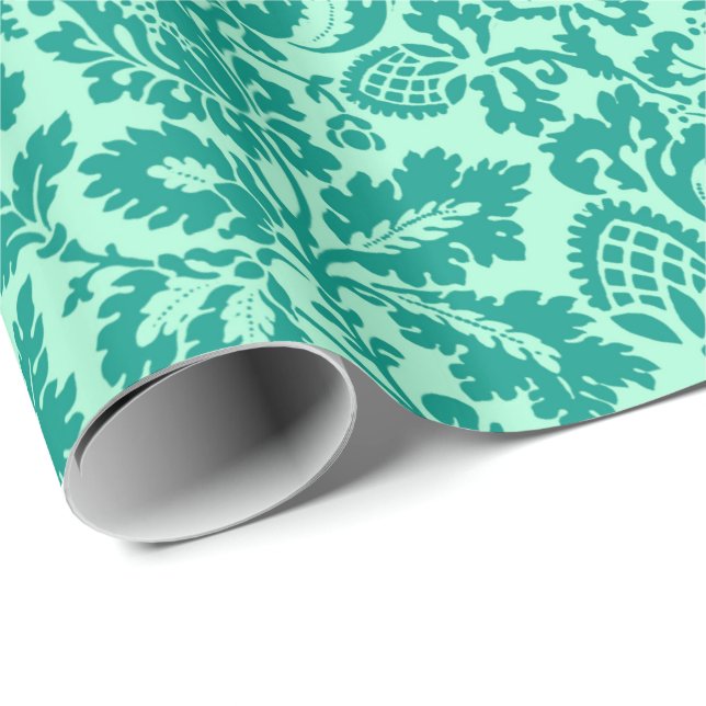 William Morris Blommigt Damask, Turquise och Aqua Presentpapper (Rullad Hörn)