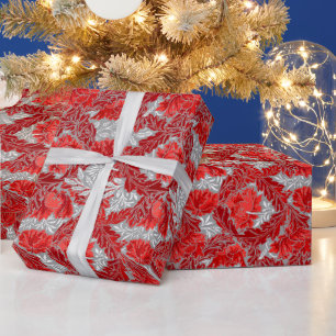 William Morris Blommigt, Deep Red och Silver Grått Presentpapper