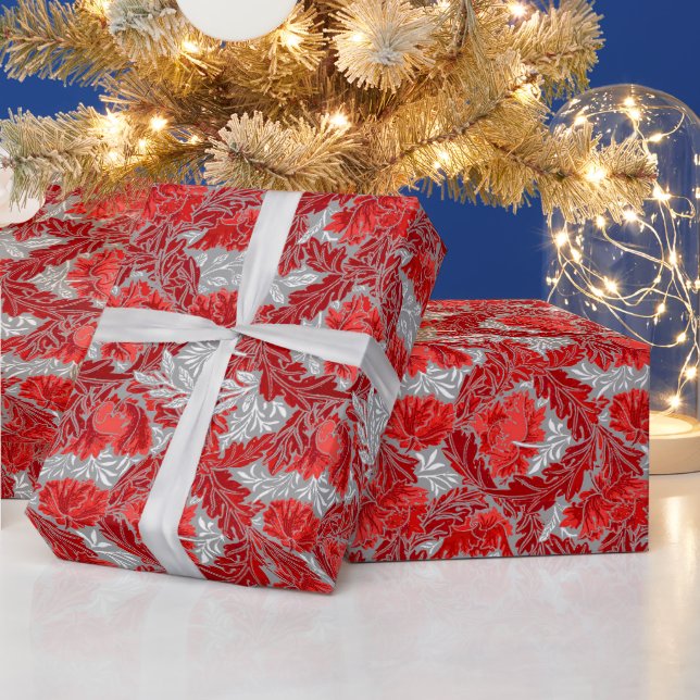 William Morris Blommigt, Deep Red och Silver Grått Presentpapper (Helgdagar)