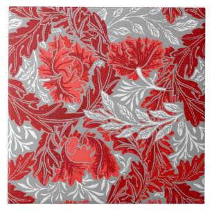William Morris blommigt, djupt - rött och Kakelplatta