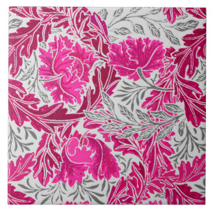 William Morris Blommigt, Fuchsia Rosa & Grått / Gr Kakelplatta