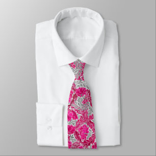 William Morris blommigt, Fuchsia rosor & grått/gr Slips