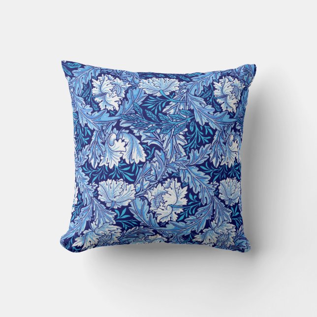 William Morris blommigt, koboltblått och vit Kudde (Framsida)