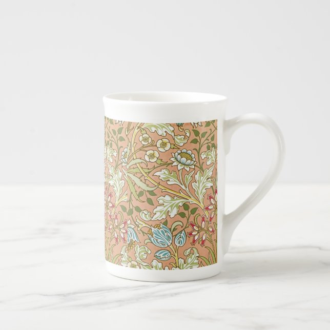 William Morris Blommigt Mönster Blommor Rosa Blå Benporslin Mugg (Höger)
