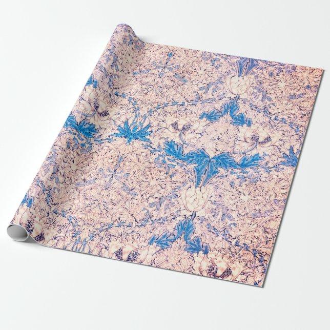 William Morris BLOMMIGT ROSA AND BLUE Wrapping Pap Presentpapper (Utrullad)