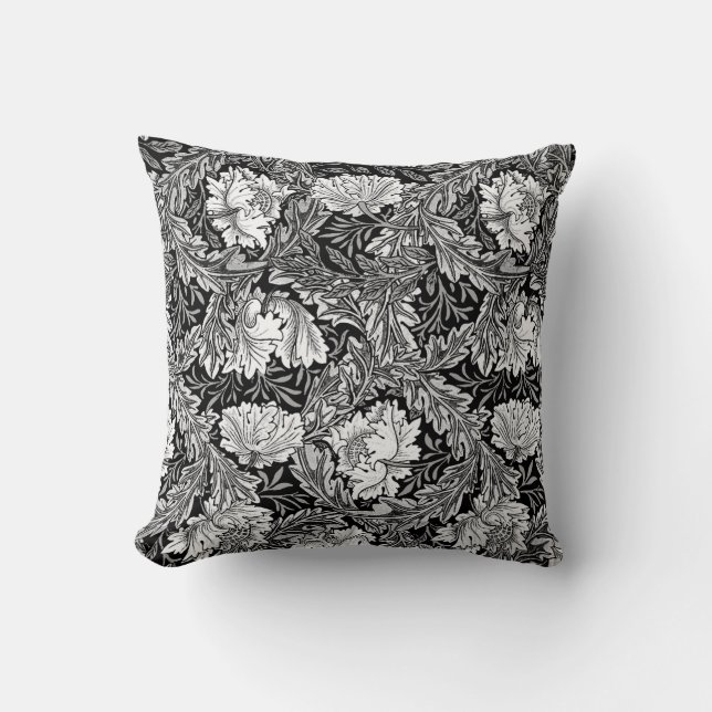 William Morris blommigt, svart, vit & grått/grå Kudde (Framsida)