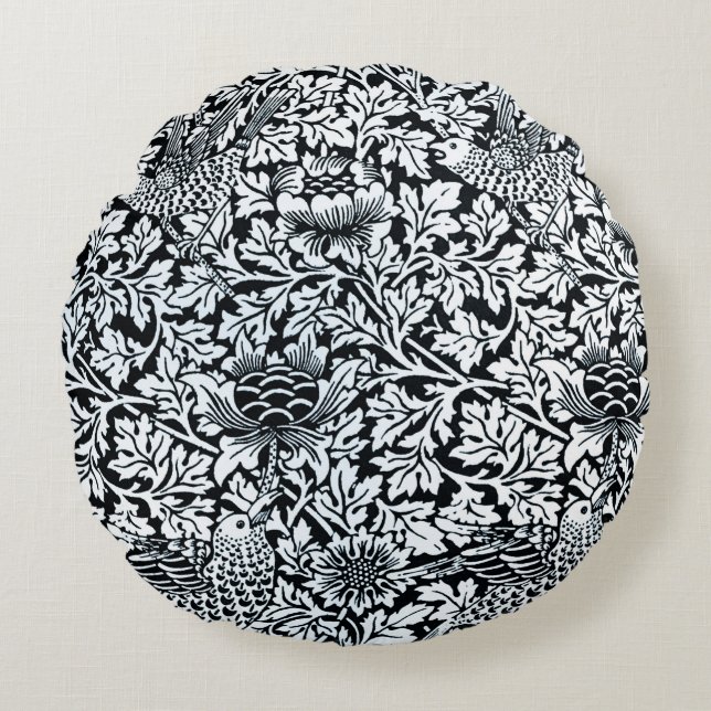 William Morris Blommönster Bird Anenome Rund Kudde (Framsidan)