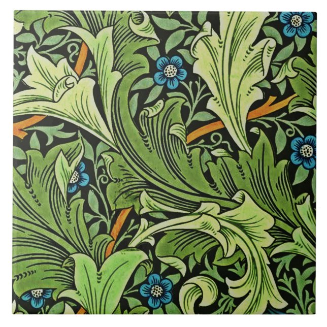 William Morris Blommönster Blue Gult Grönt Kakelplatta (Framsidan)