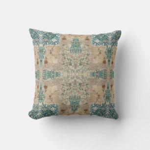 William Morris Blommönster Collage Teal Peach Kudde