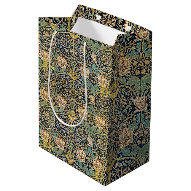 William Morris Blommönster Guld Turcouise Red (Baksidan Vinklad)